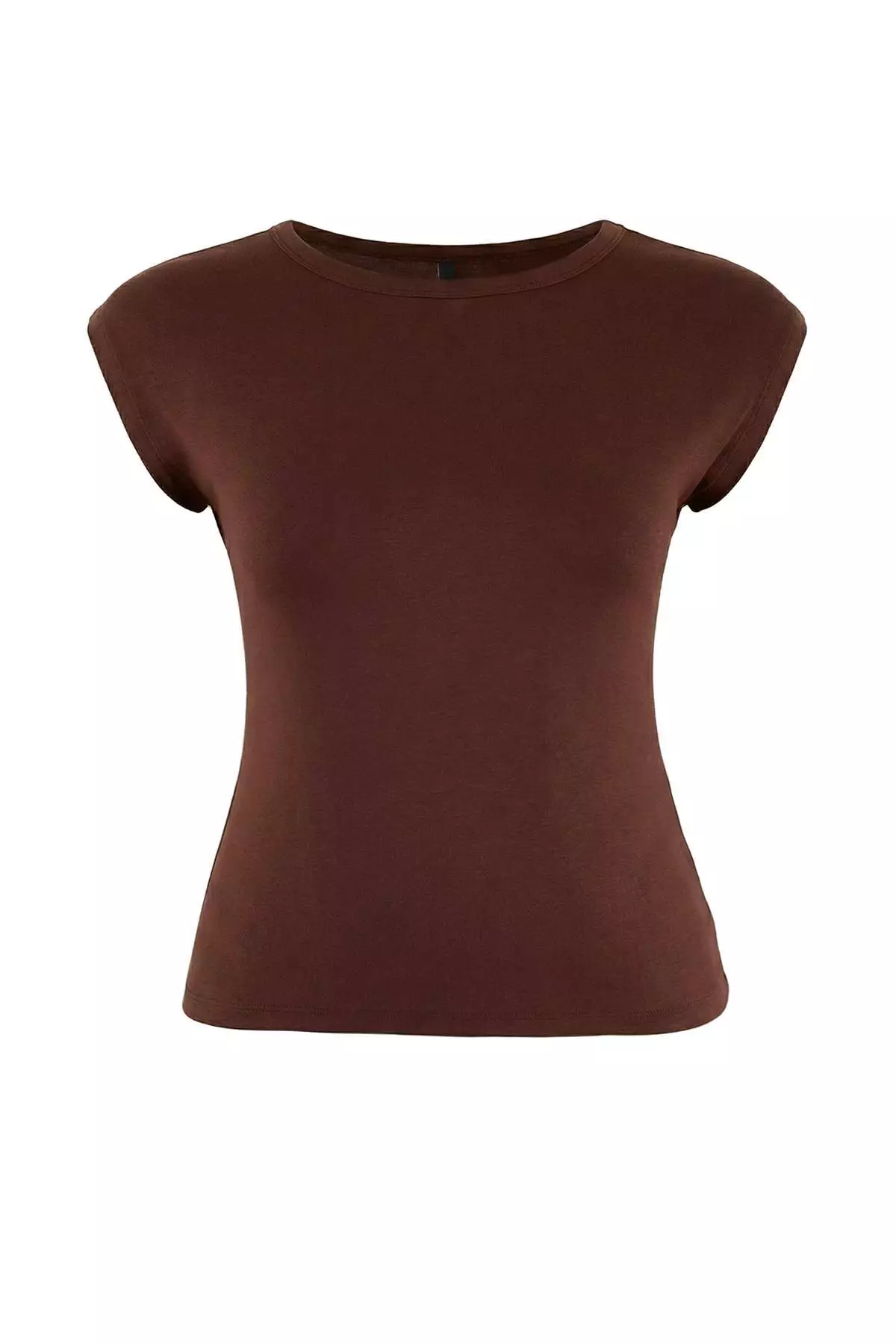 Brown Viscose Ribbed Flexible Comfortable Basic Knitted Plus Size Blouse Tbbss26Af00053
