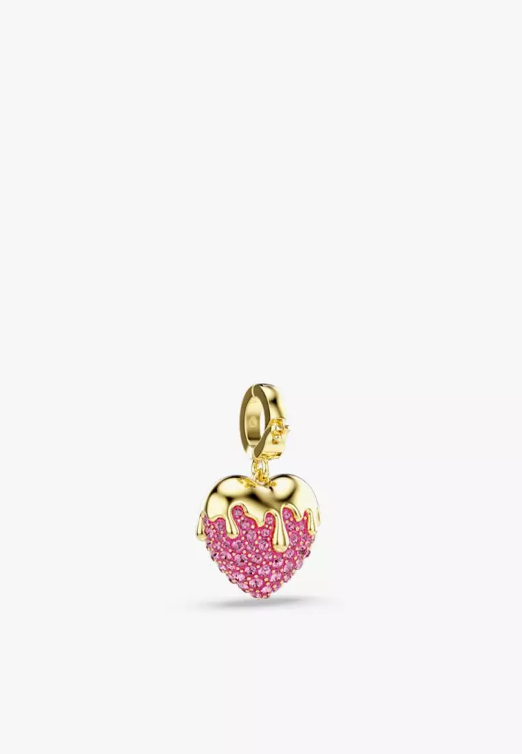 Idyllia charm, Round cut, Heart, Pink, 18K gold finish
