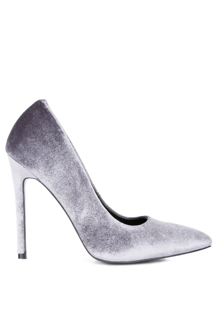 Grey Velvet High Heeled Sandals