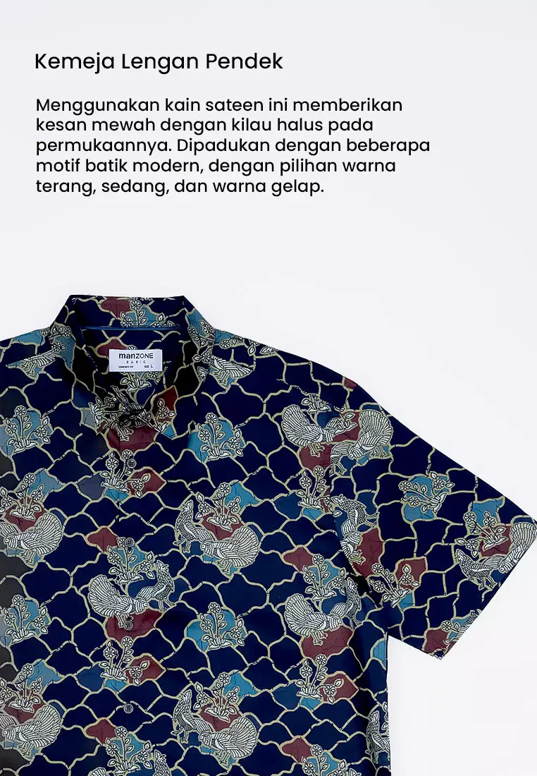 MANZONE - Kemeja Batik Lengan Pendek Pria Cakrayudha 05 Comfort Fit - Navy Warna Navy