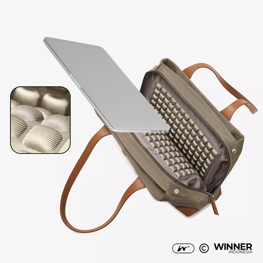 Tas Laptop 14 inch Bahu Nilon Oxford Wanita Korean Style Tote Bag Anti Air (T14-T10-002) - Khaki 14 inch