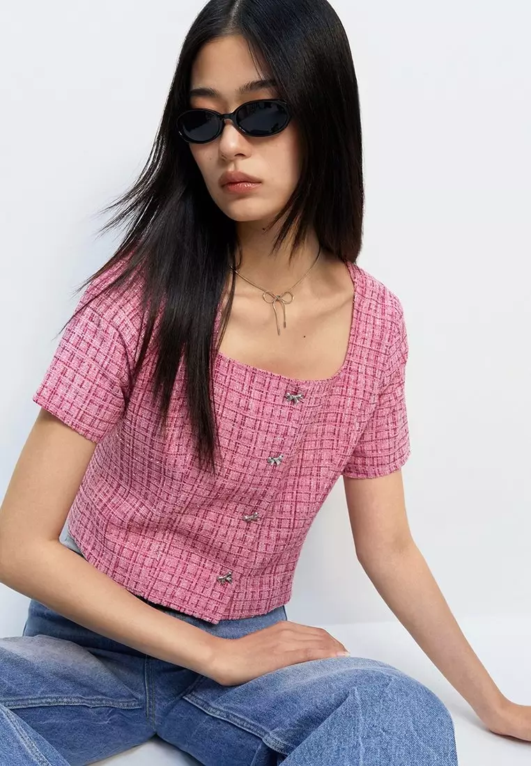 Tweed Woven Blouse - Pink