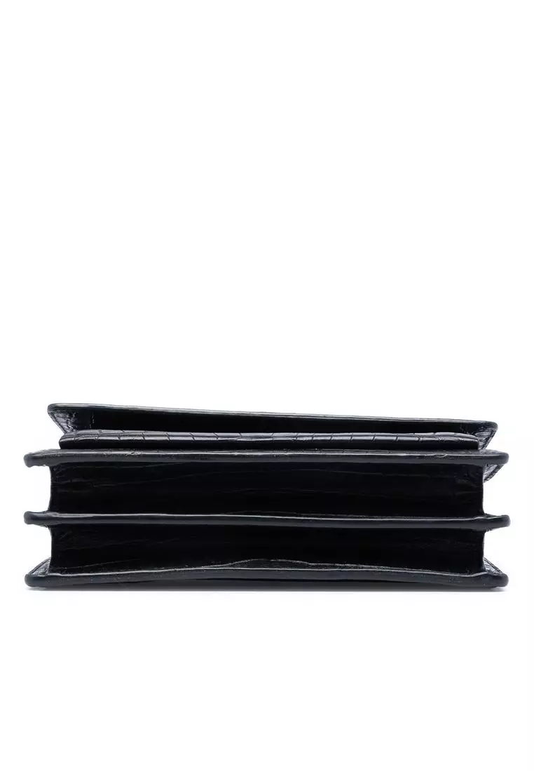 Pre-Loved Saint Laurent Medium Croc Embossed Leather Monogram Sunset Crossbody