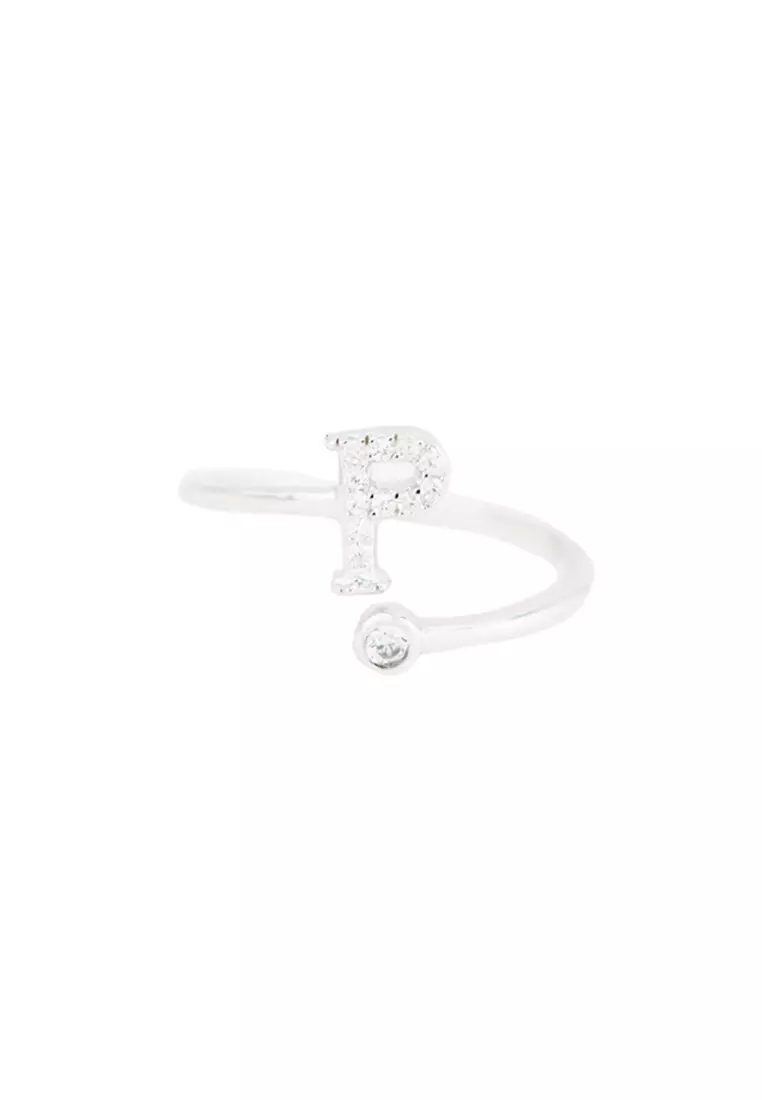 Buy Foundry Sterling Silver Pave Initial Ring - P 2026 Online | ZALORA ...