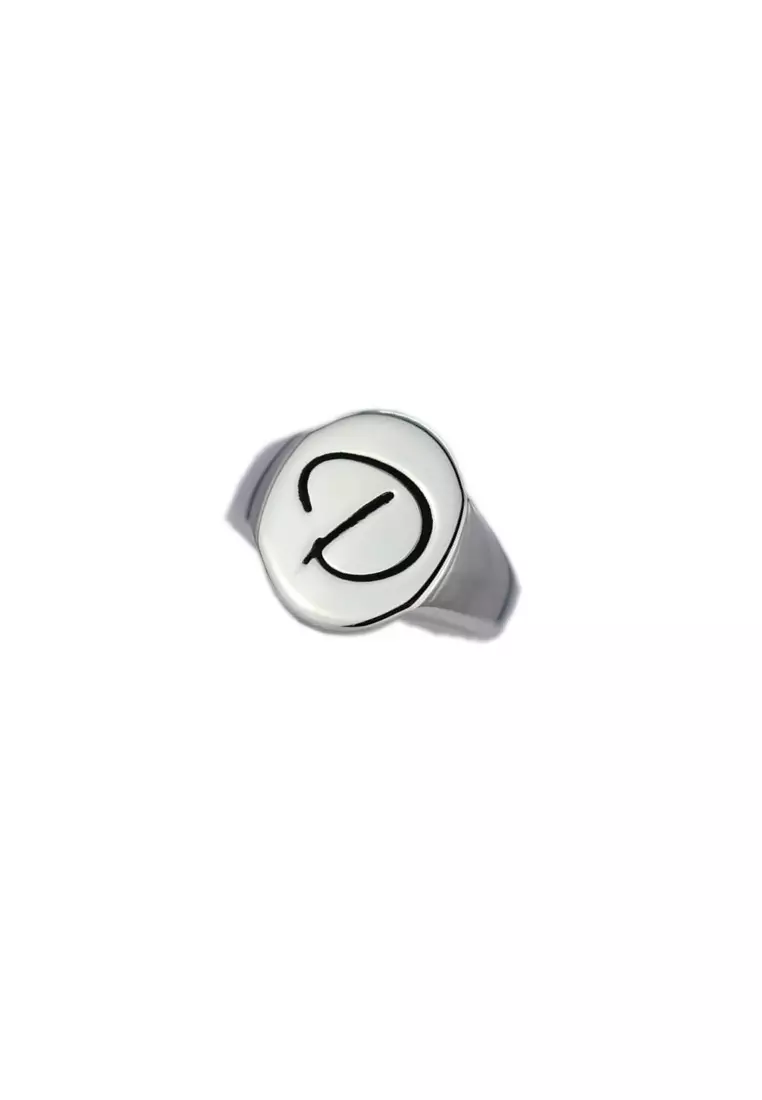 Sterling Silver Letter Signet Ring - D