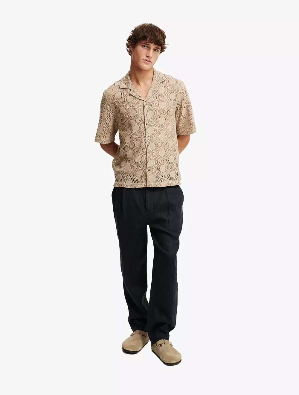 Cotton On - SHIRTS - Box Fit Short Sleeve Shirt - TAUPE LACE