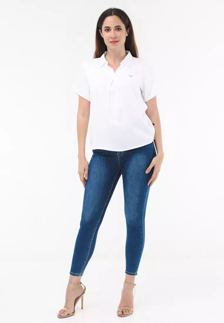 Plain Single Bold Twill Short Sleeve Blouse