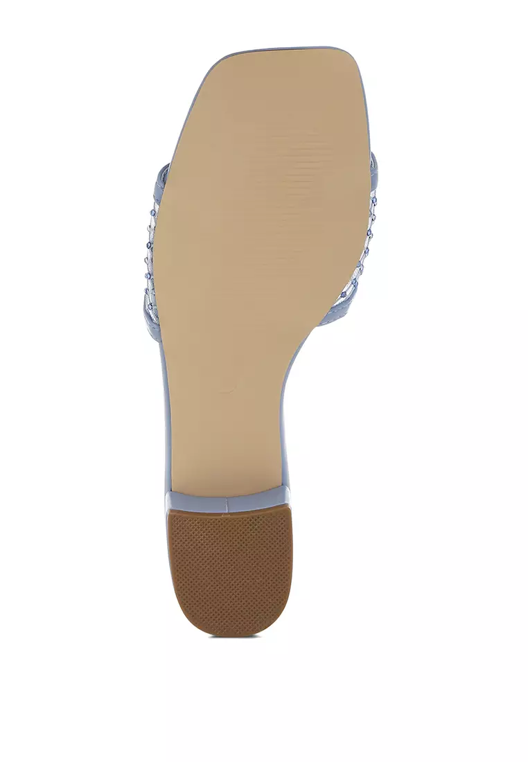 Rhinestone Studded Slip-On Heels In Blue