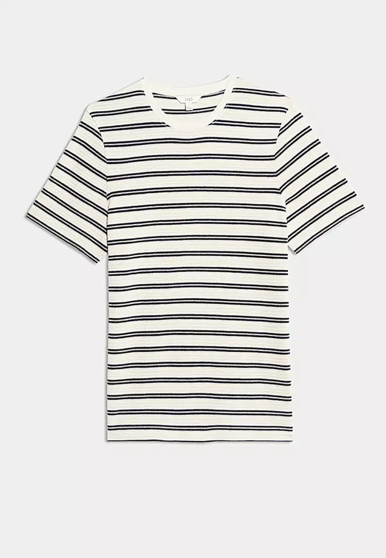 Cotton Rich Striped Textured T-Shirt