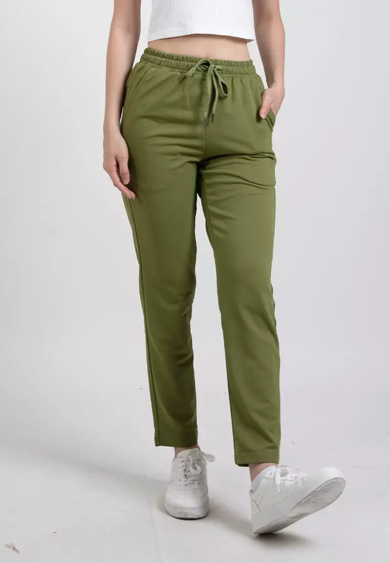 Forest Ladies Casual Polyester Elastic Waist Jogger Pants Women Casual Long Pants - 810542-48Olive