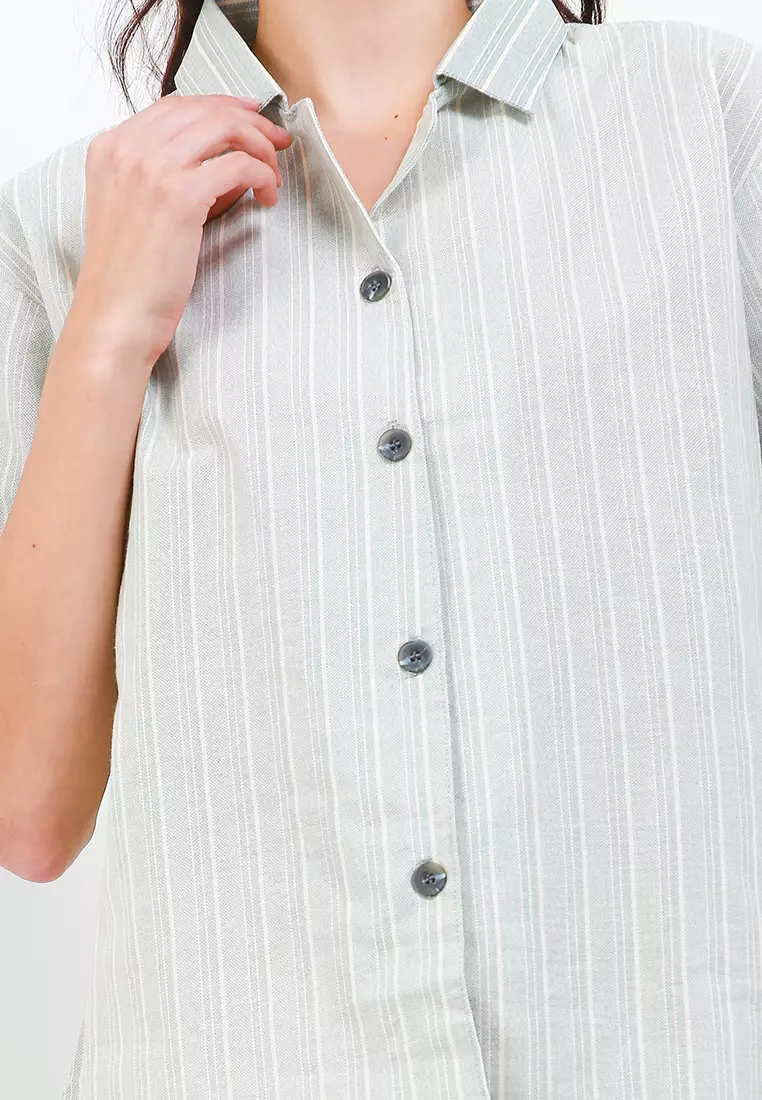 Kemeja Wanita Sage Top Lengan Pendek