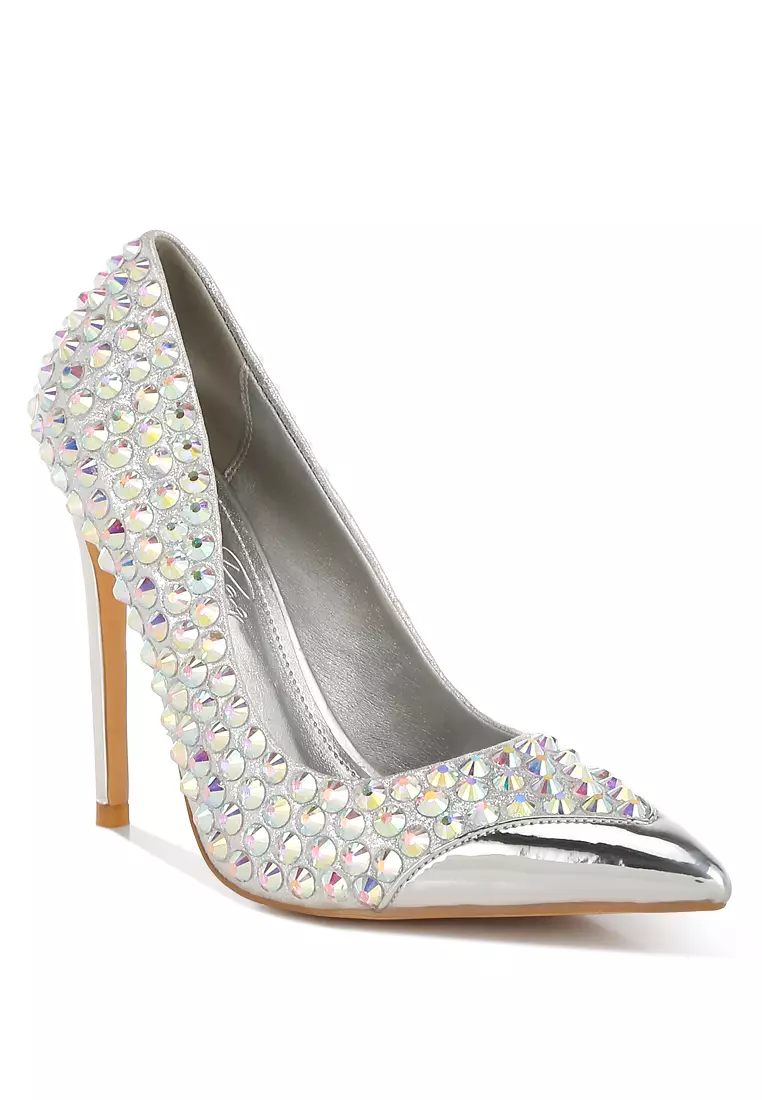 Diamante Embellished Stiletto Pumps In Silver