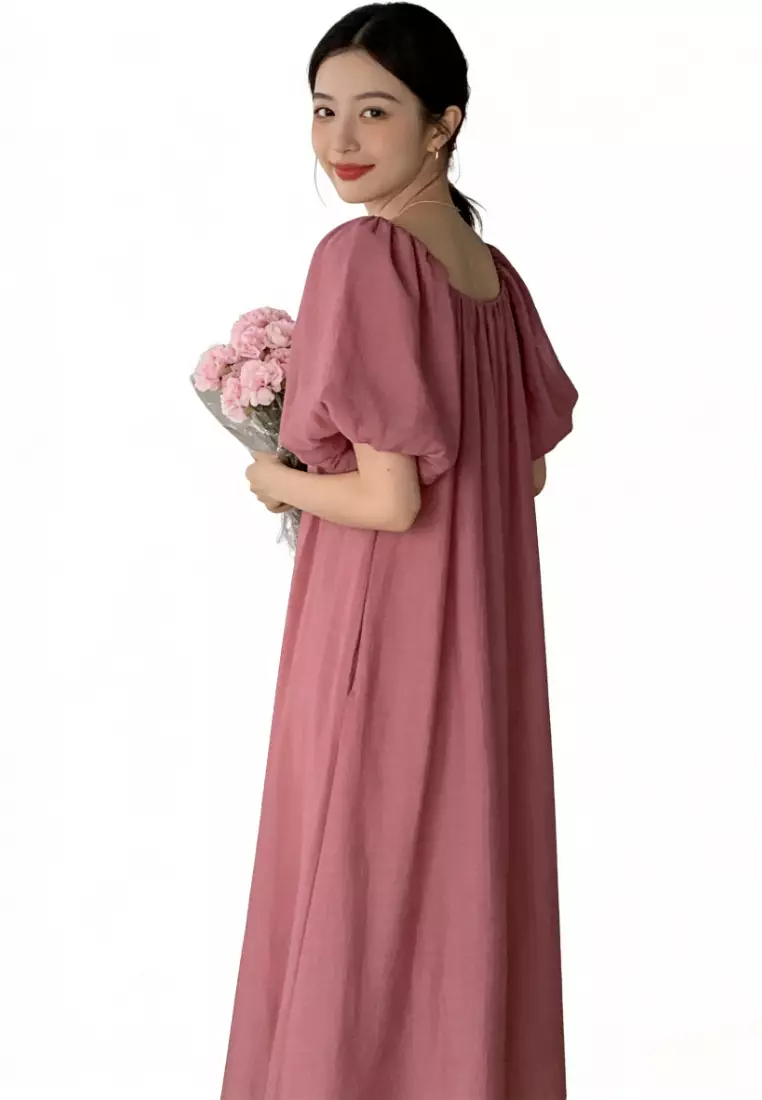 Off-Shoulder Puff Sleeve Maxi Dress CA26031918RD