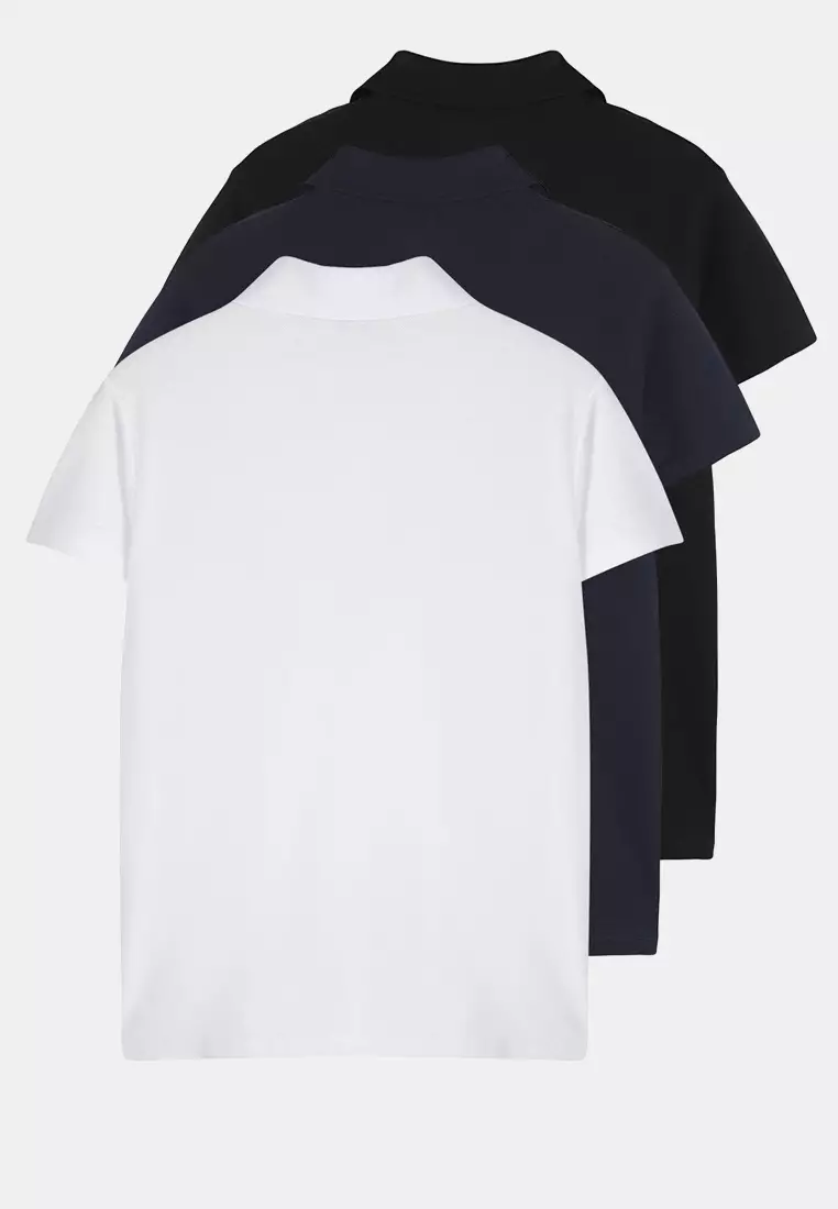 Black-White-Navy Blue Slim/Slim Cut 3-Pack Polo Neck T-shirt TMNSS25PO00047