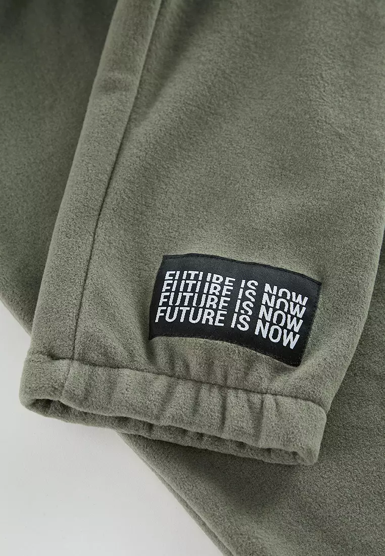 Khaki Regular/Normal Cut Rubber Leg Warm Anti-Pilling Fleece Sweatpants Tmnaw22Ea0438