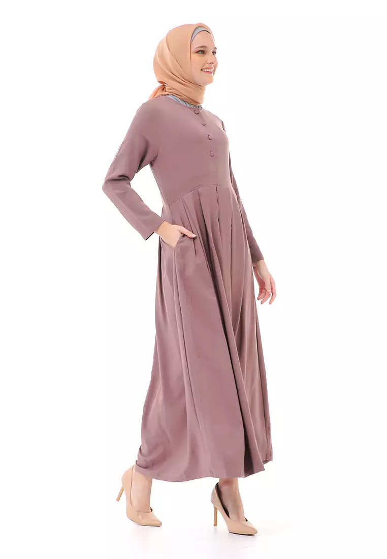 Enzy Dress Muslimah Wanita Lengan Panjang Regular Fit Premium High Quality - Taupe