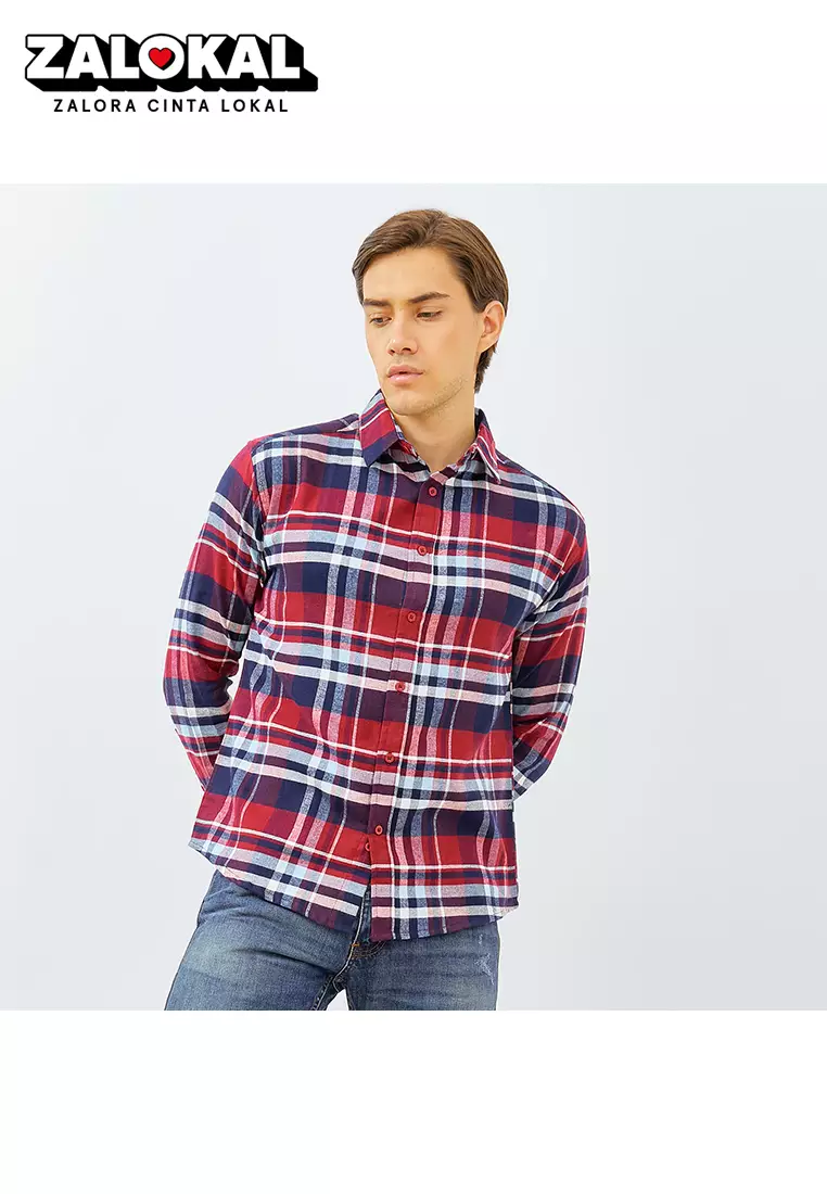 PAULMAY Kemeja Flanel Pria Lengan Panjang  Merah 6716