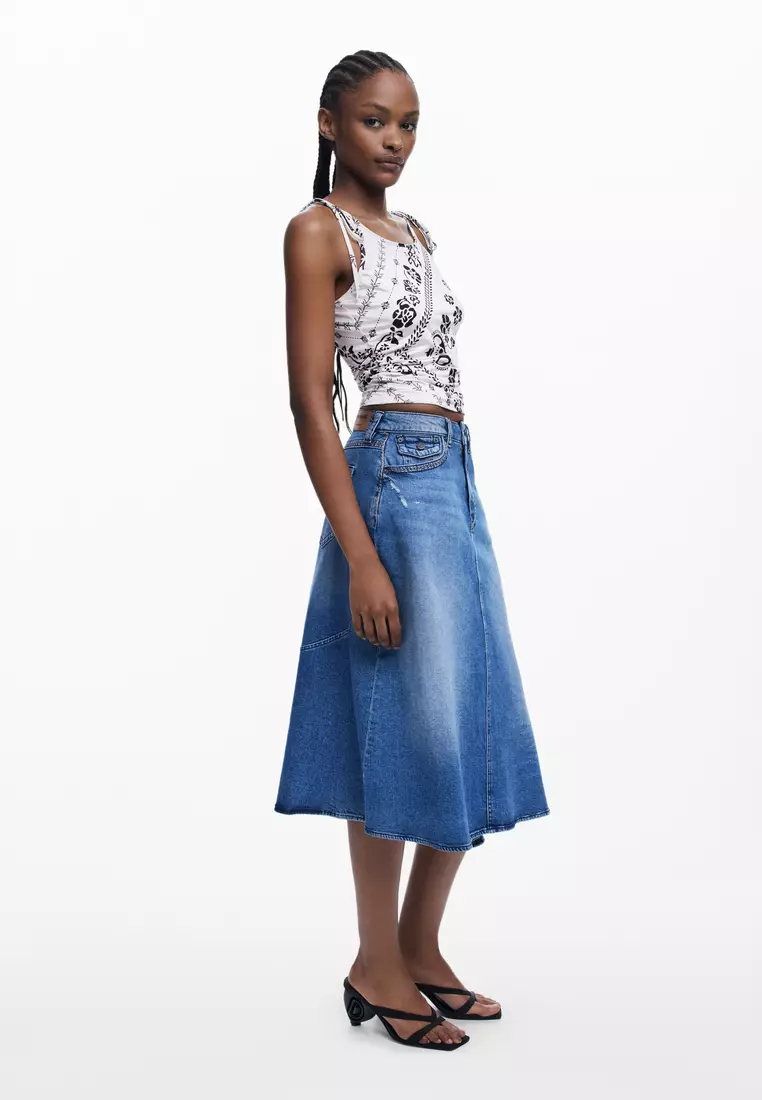 DESIGUAL☆Midi-length asymmetrical denim skirtデニムスカート Buy Desigual Midi-length asymmetrical denim skirt 2025