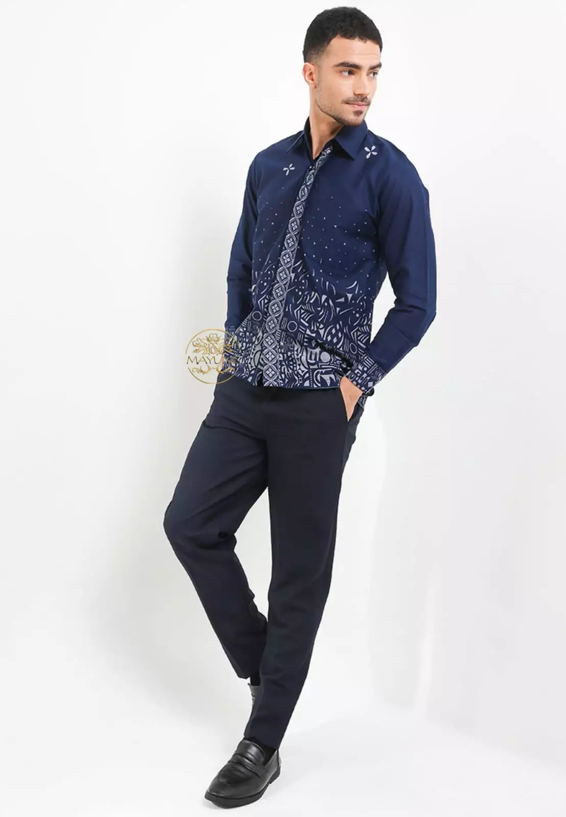 Sutena Navy Kemeja Batik Pria Premium Lengan Panjang NLN