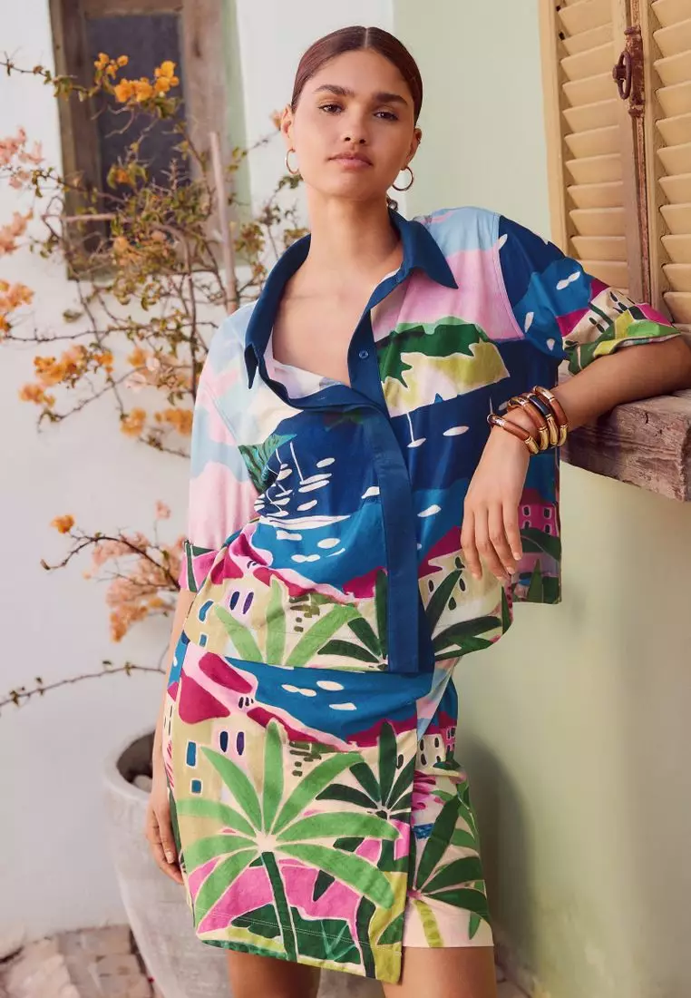 Scenic Printed Holiday Wrap Mini Skirt
