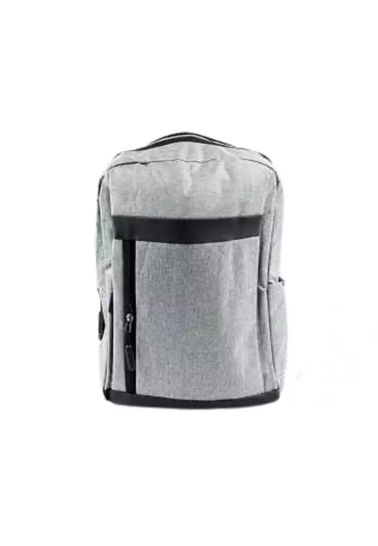 Rivanka Tas Ransel Laptop Unisex Backpack With USB Charger Port Large Storage Material Polyester ORIGINAL - Gray