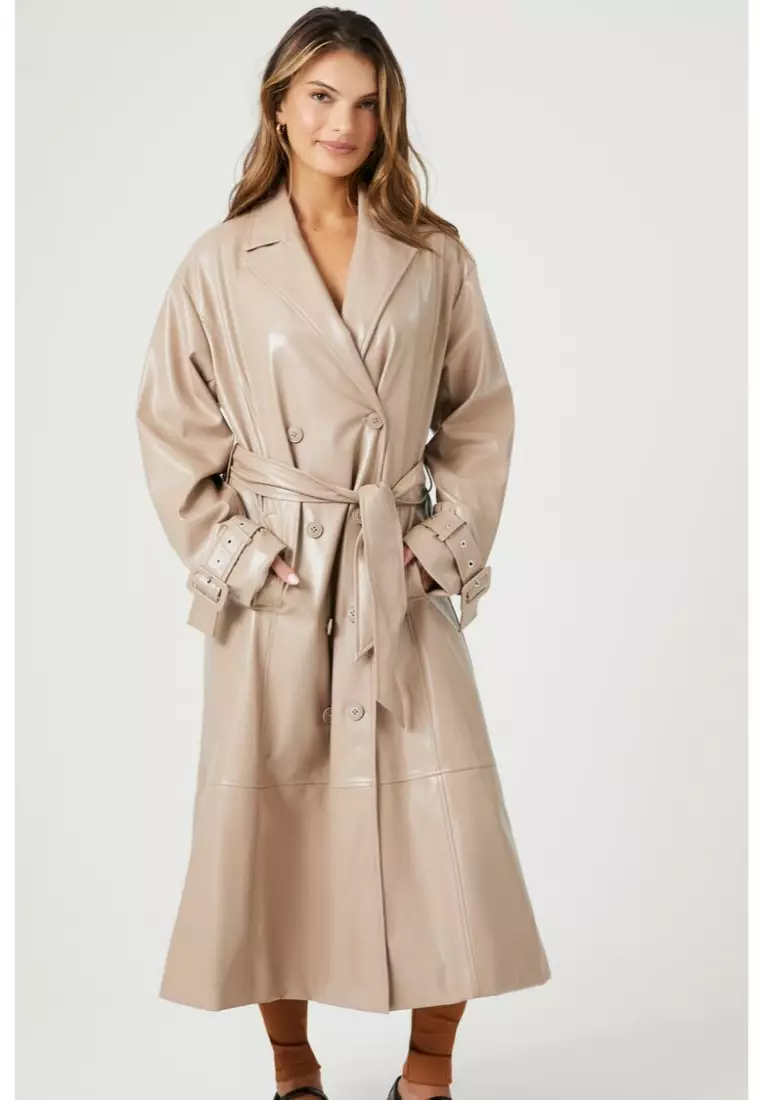 Buy FOREVER 21 Faux Leather Double Breasted Trench Coat 2024