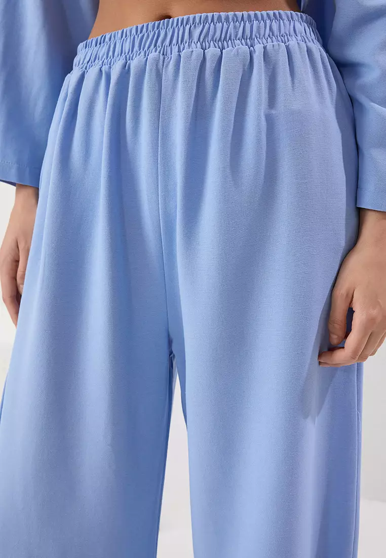 Blue Woven Tied Linen Blend Shirt Trousers Beach Suit TBESS24AU00031