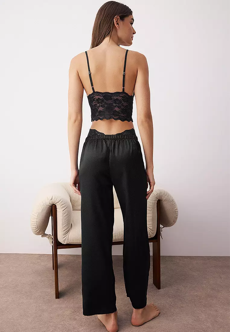 Lace Top & Panties With Pyjama Pants 3-Piece Set