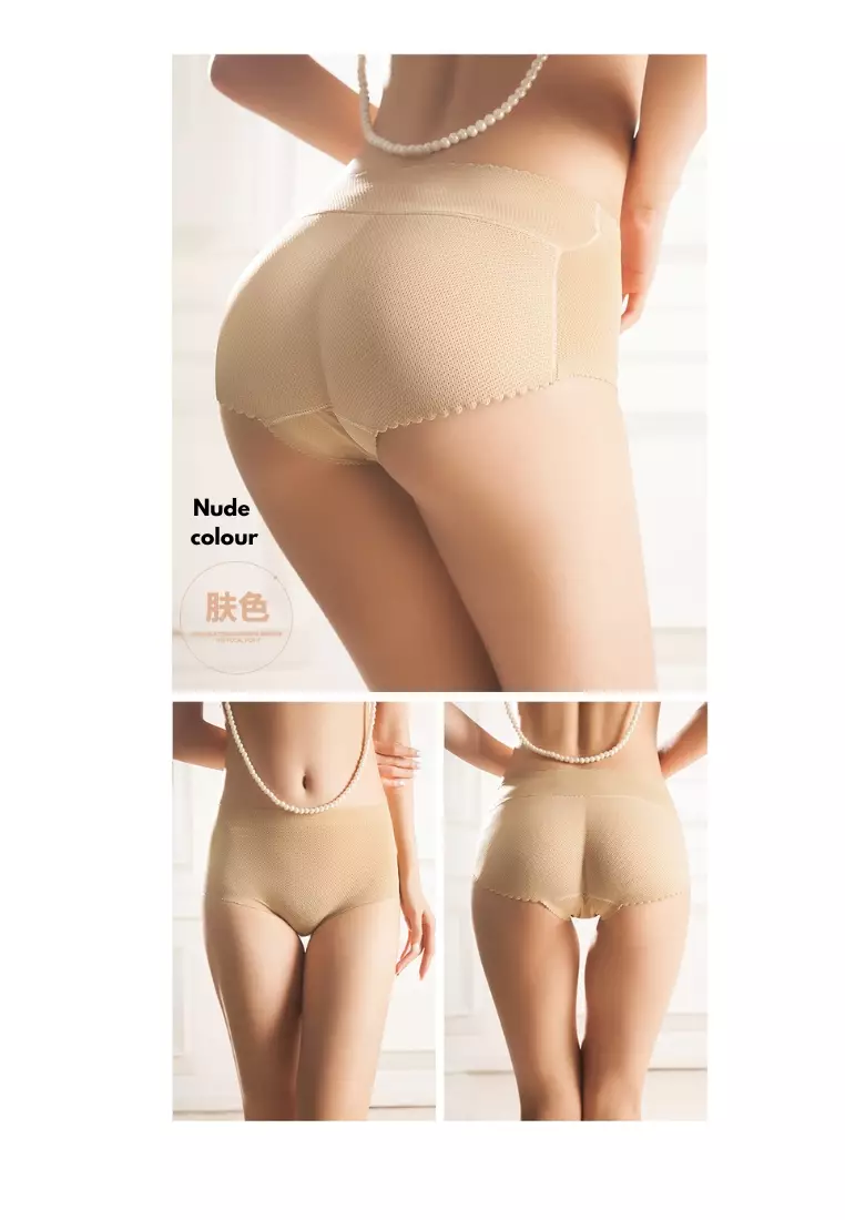 2 Pack Kalene Butt Lifter Mid Rise Panties Seamless Padded Underwear Hip Pads Enhancer Panty in Nude and Black