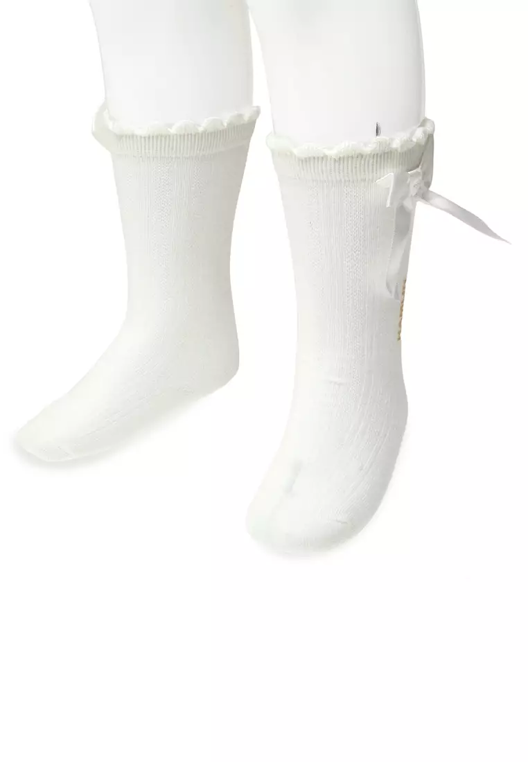 Candie Kaos Kaki Panjang Anak Perempuan Desain Pita Kids Socks Anti Slip Material Cotton ORIGINAL - White
