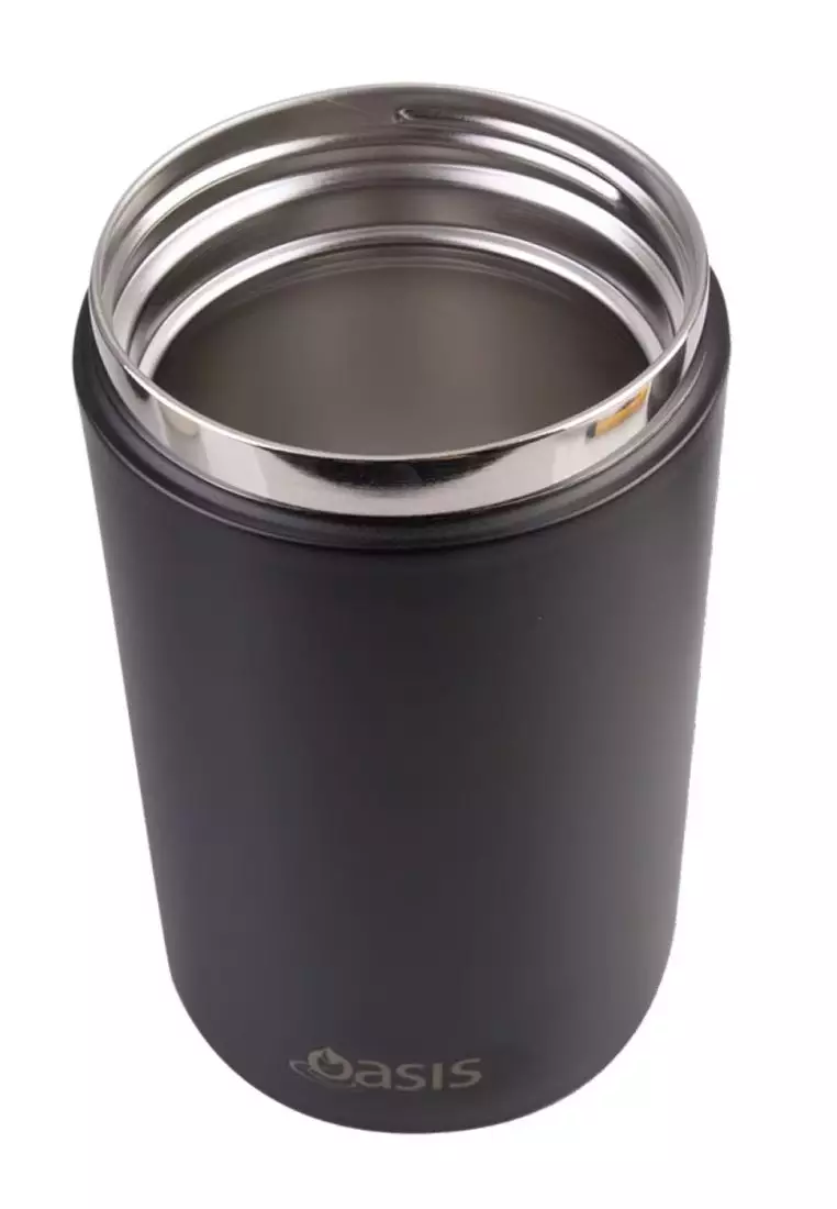 Oasis S/S Insulated Dual Compartment Food Jar W Handle And Spoon 700ML - Black