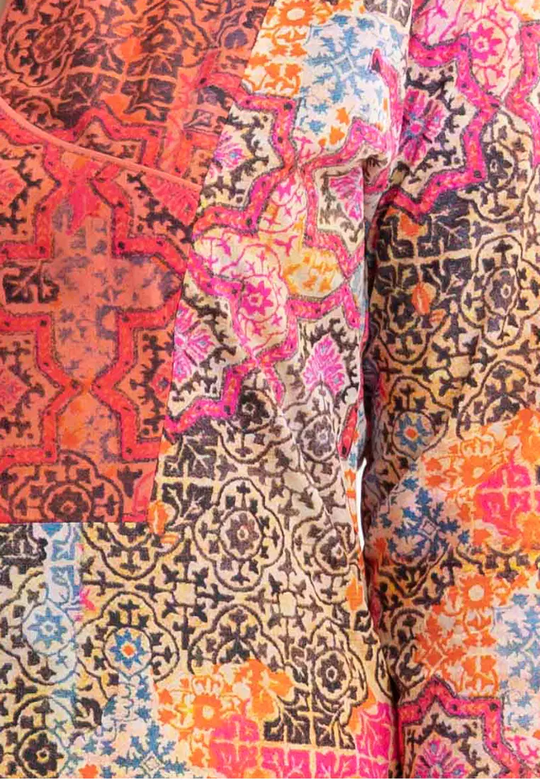 Le Reve 多层印花粘胶长款束腰外衣