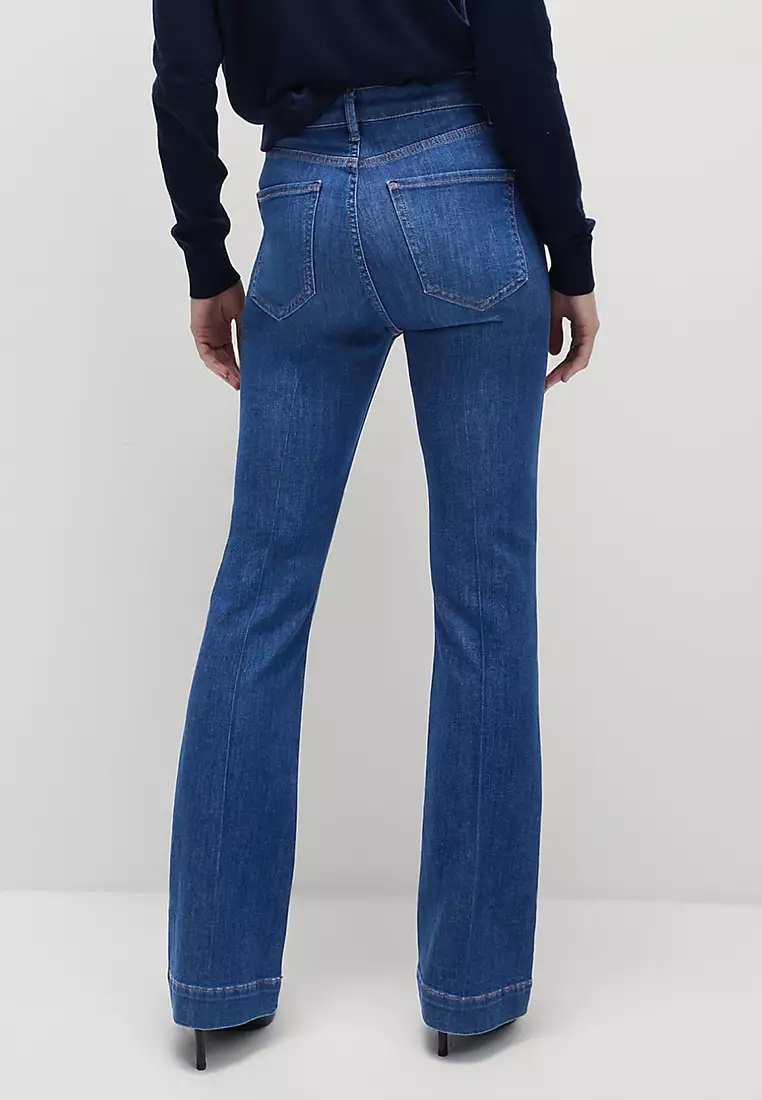 High Waisted Crease Front Slim Flare Jeans