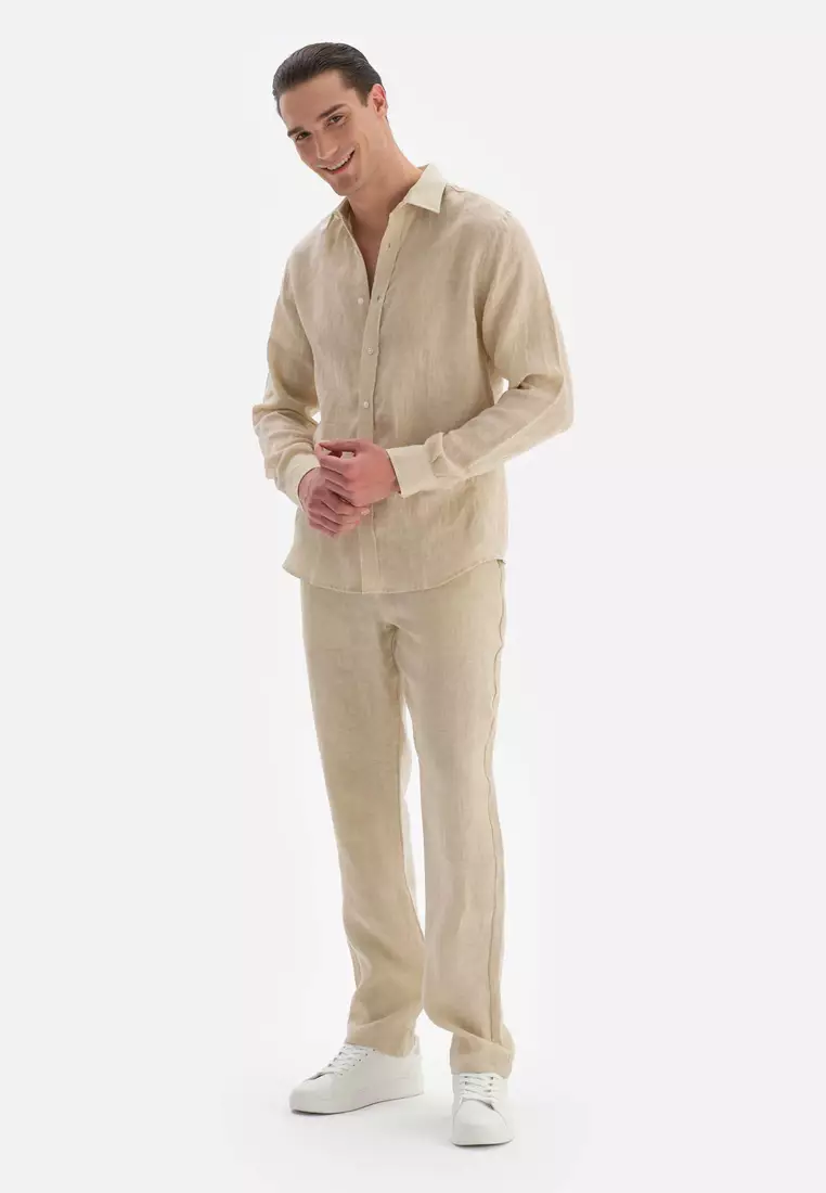 Beige Trousers, Long Leg, Beachwear for Men