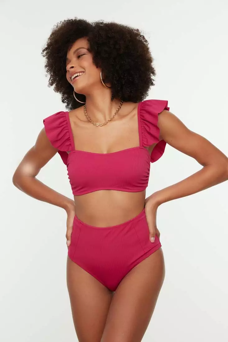 Fuchsia Textured Bandeau Bikini Top