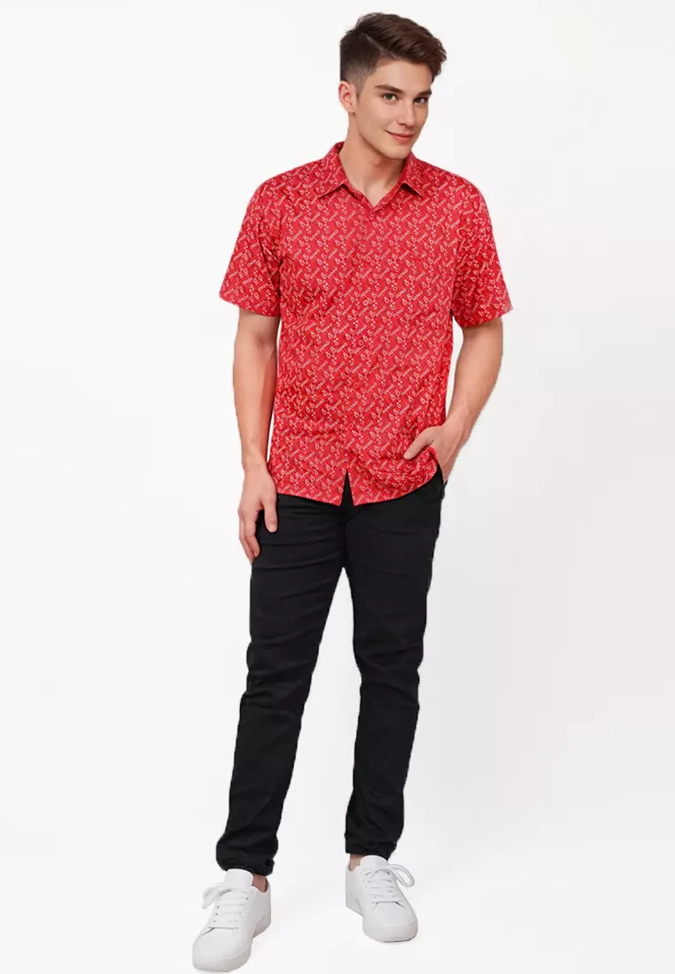 Crocodile PICO 1146 Red - Men Shirt Kemeja Lengan Pendek - Relax Fit - Katun