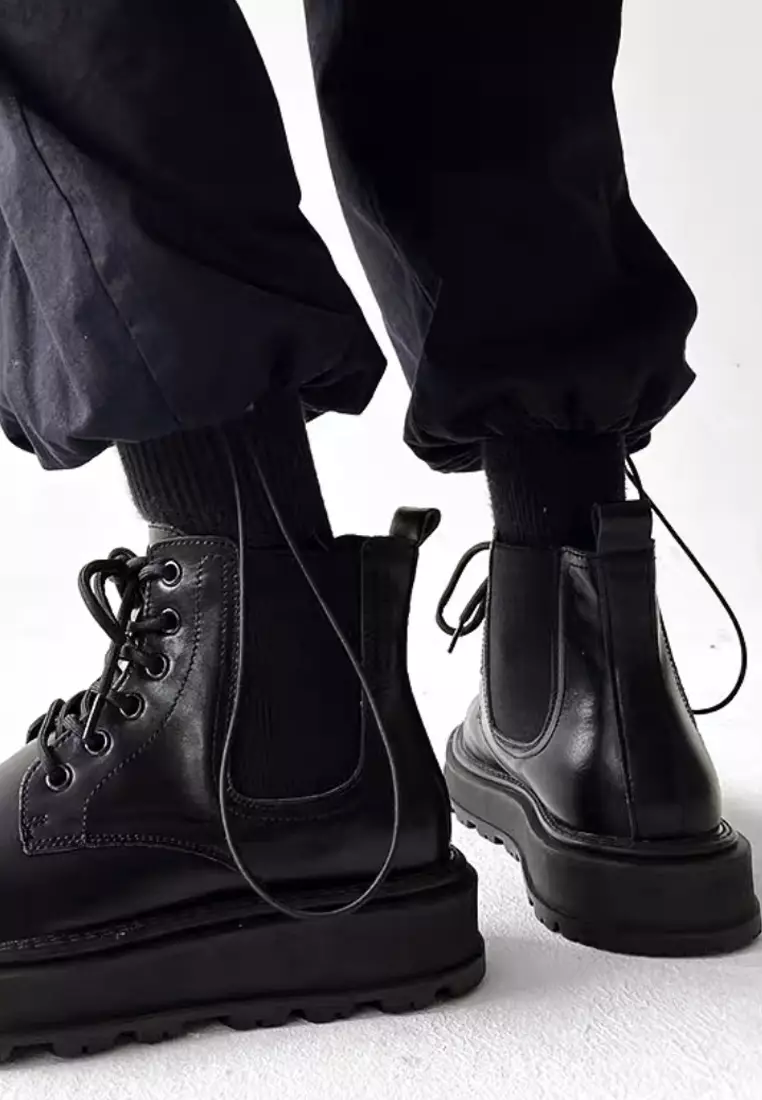 Elegant cowhide Bootlace short Martin boots