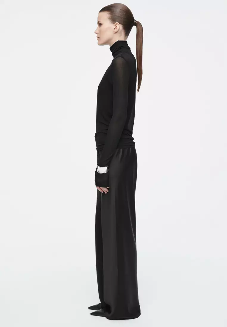 Soleil Black Mesh Layered Turtleneck Top