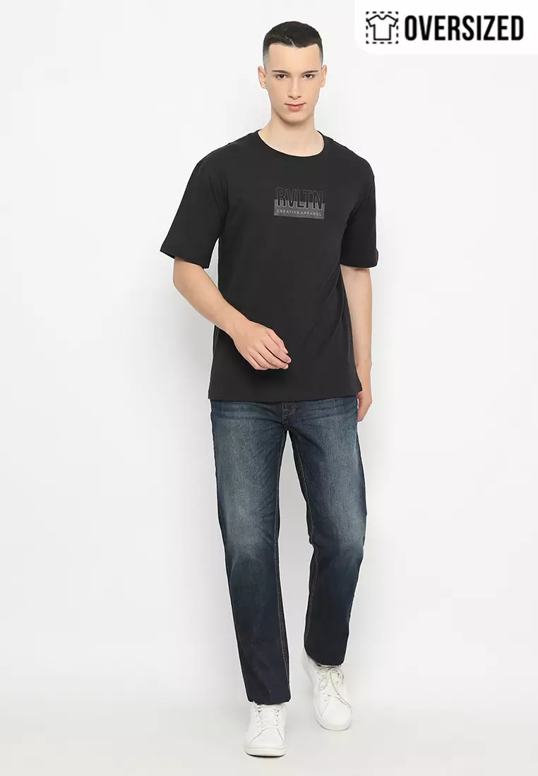 RBJ T-Shirt Cotton Jet Black Oversized Pria 2079230191