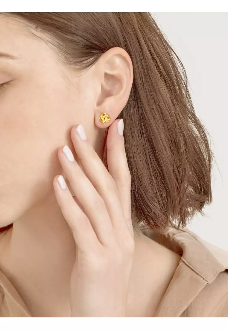 999.9 24K Solid Gold Hollowed Blossom Pattern Stud Earrings 69681E