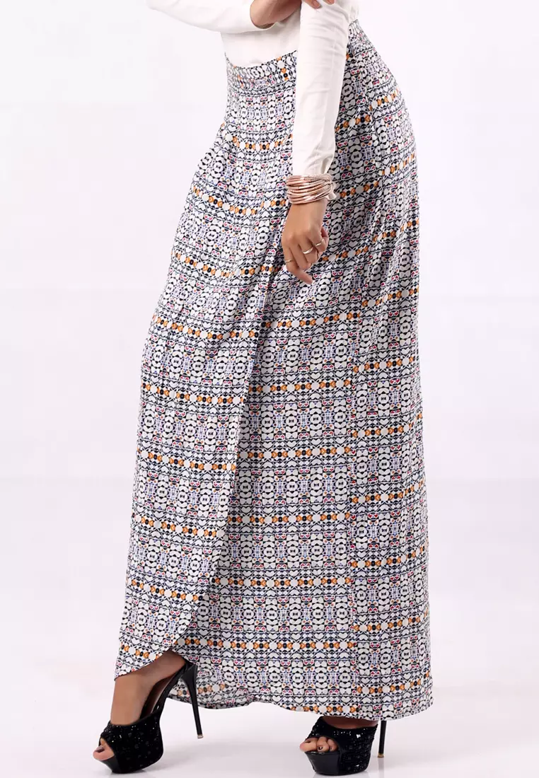 Jual Point One IGGY GEO tribal print wrap long skirt with side pockets