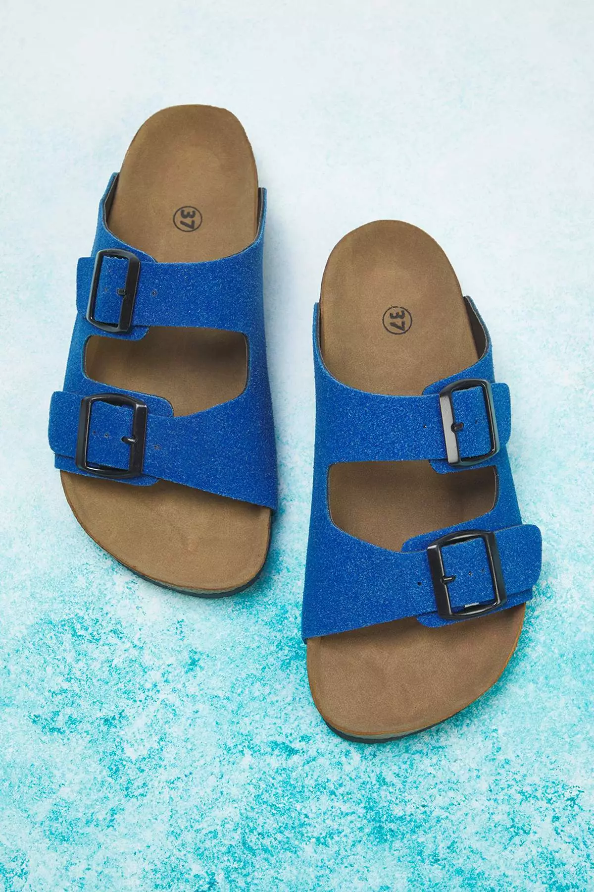 Blue Double Buckle Women's Slippers Takss24Te00004