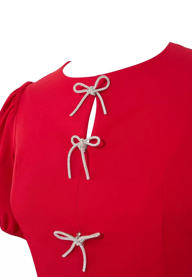Red Finike Woven Large Size Dress