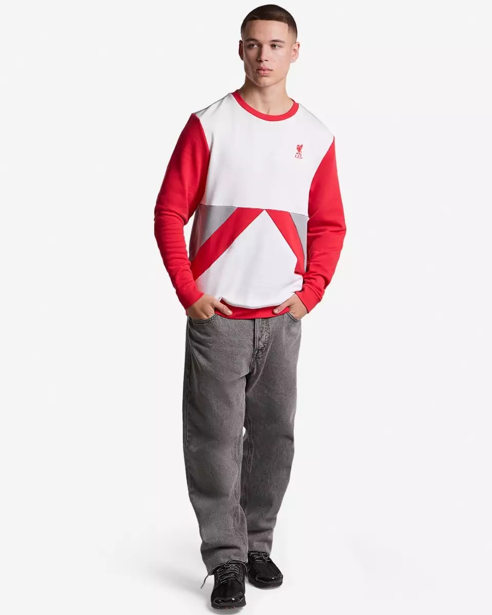 Liverpool FC Mens 86 Panel Crewneck Sweatshirt White - Official LFC Sweatshirt Original Pria