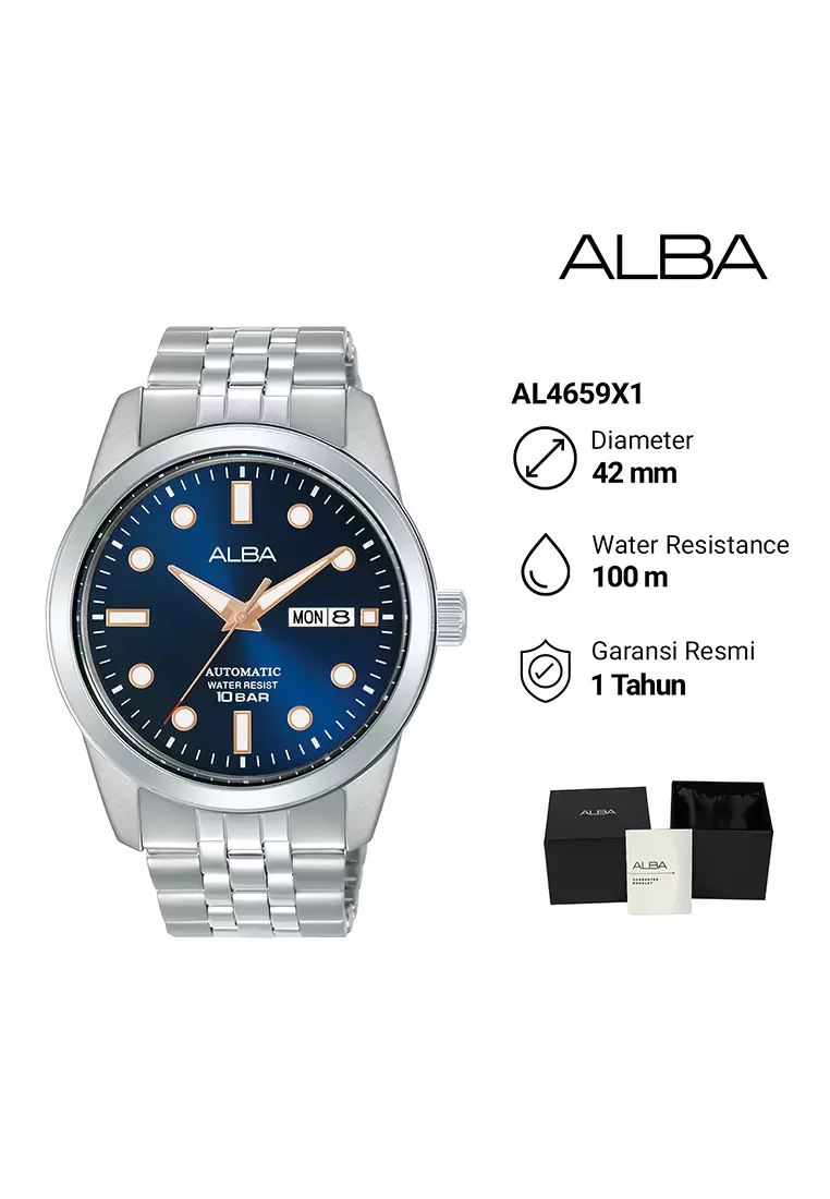 Alba Active Jam Tangan Automatic Couple Silver Blue Dial Stainless Steel - AL4659X1-AL4669X1