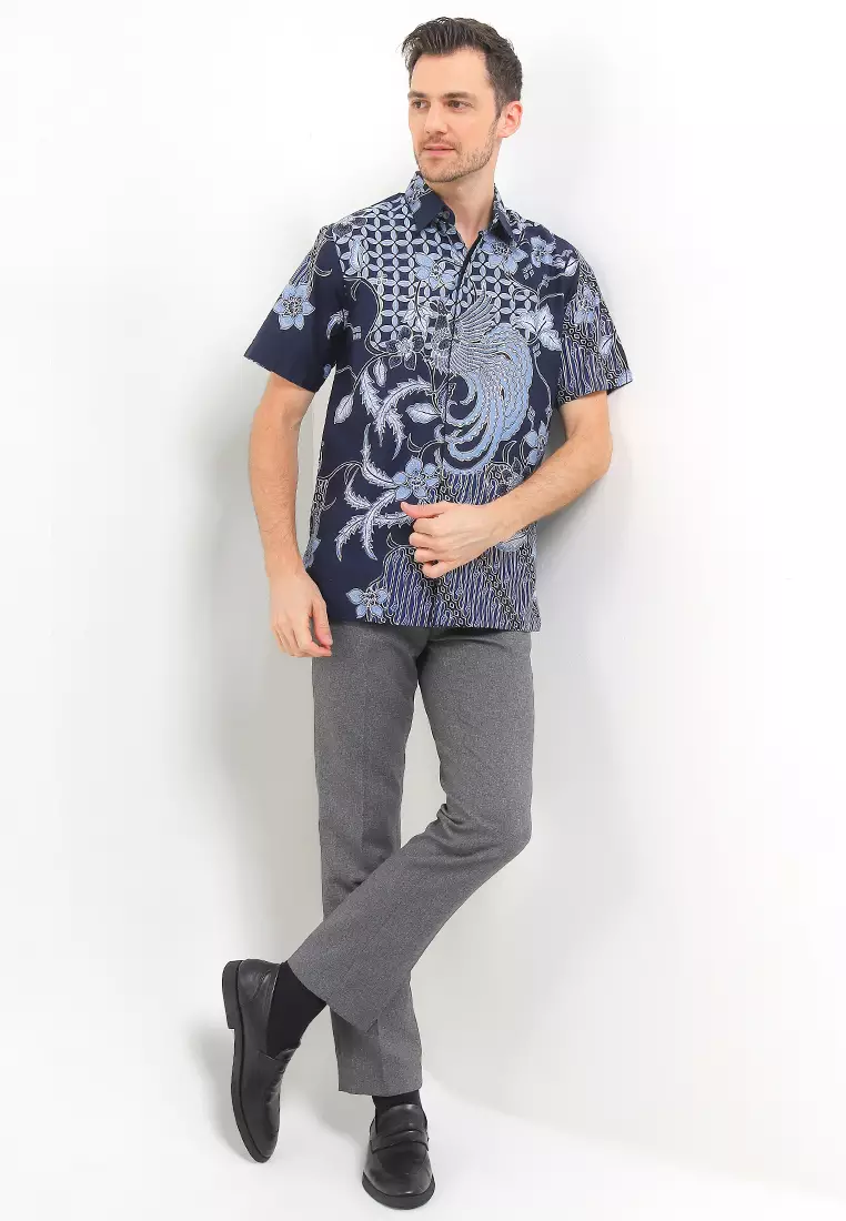 Hem Batik Pria Lengan Pendek Furing Cyano Navy