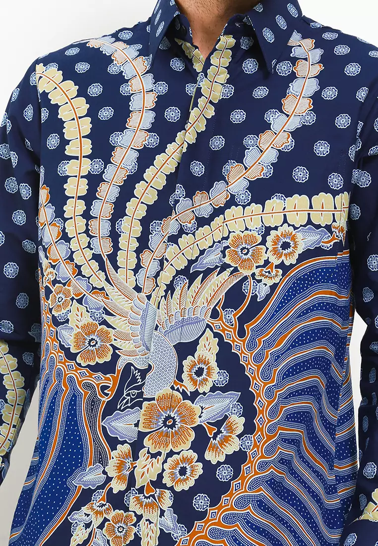 Darren Shirt Kemeja Batik Lengan Panjang Slimfit Biru Trikot