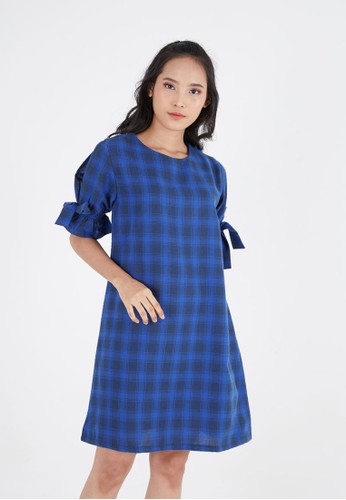 Sorabel blue Bissie Plaid Off Shoulder Mini Dress Blue 13A41AAA47E7BCGS_1