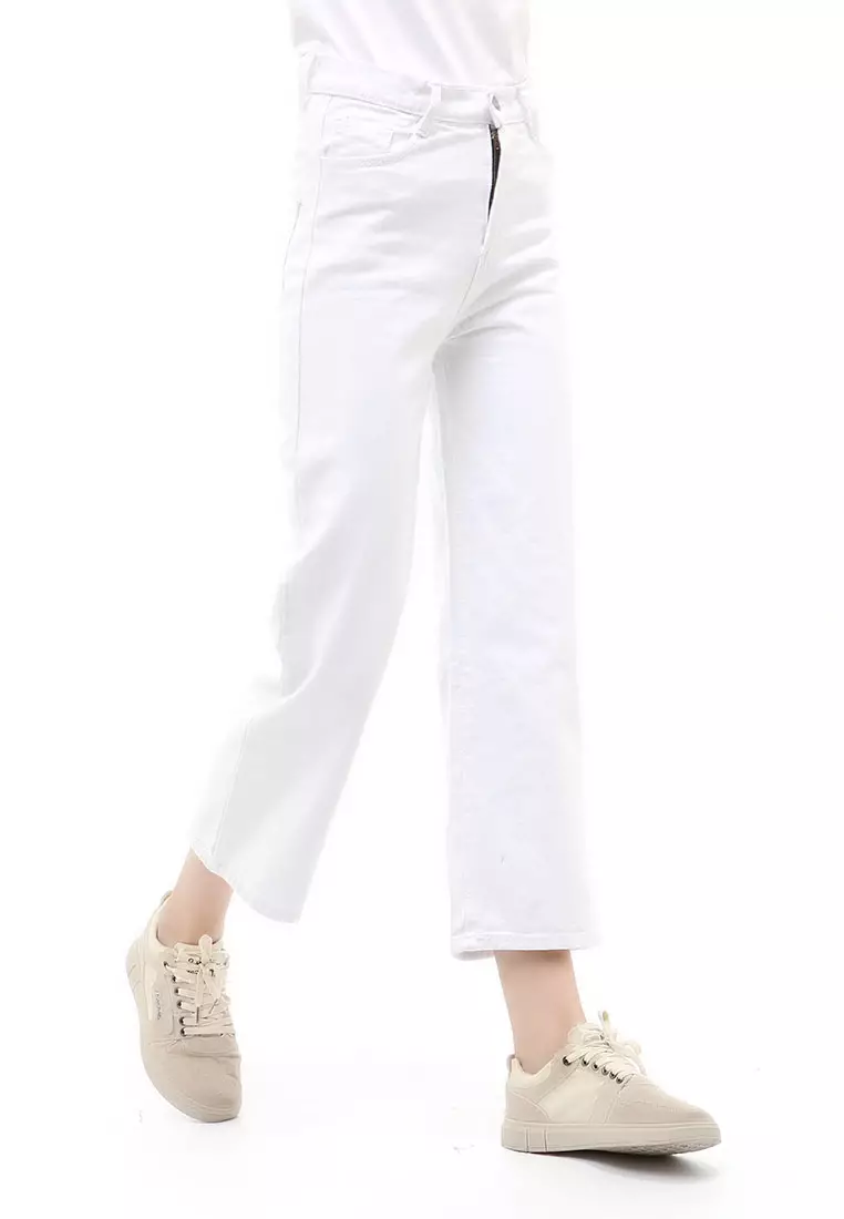 Jourel Celana Panjang Boyfriend Kulot Wanita Korean Style Material Denim ORIGINAL - White