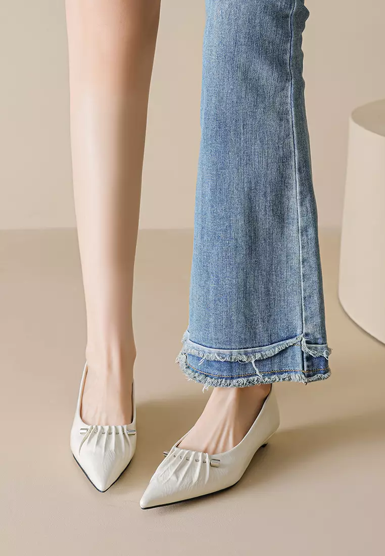 尖頭褶皺超纖皮平底鞋 WW638-5